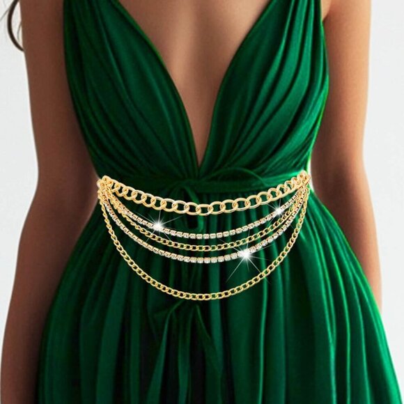 Rhinestone Chain Belt Gold Waist Chain Jewelry for Women Adjustable Sparkly main image 8